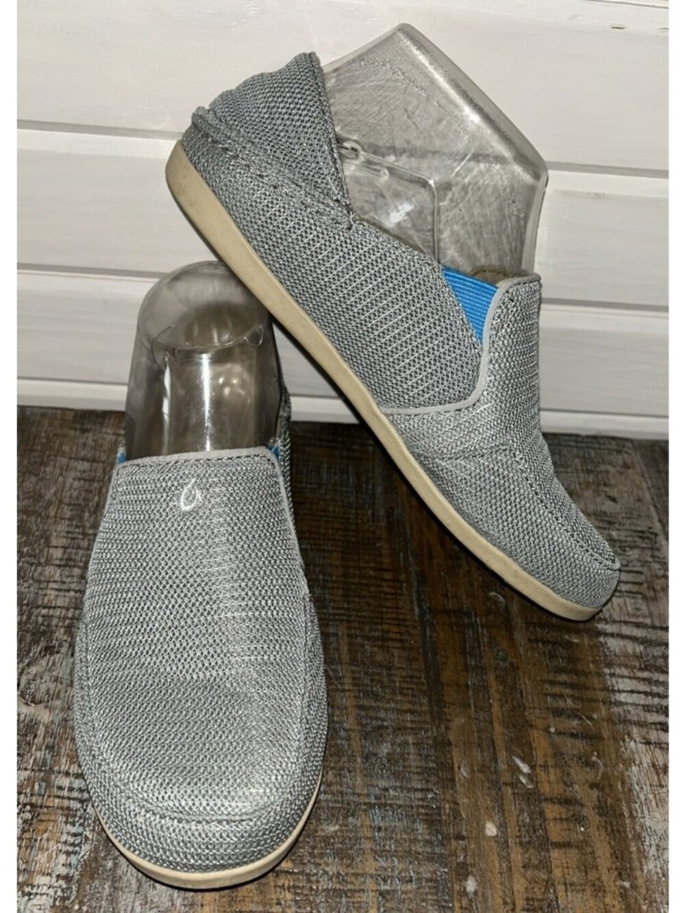 Olukai Sz 6.5 Waialua Mesh Womens Gray Blue Shoes Drop Heel Slip On Loafers